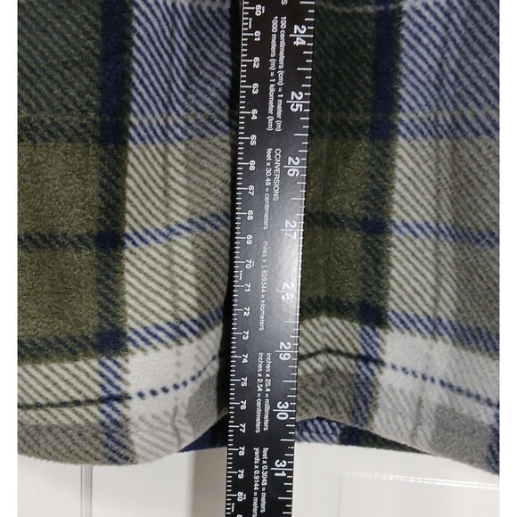 Boston traders MensThick flannel jacket Sherpa Butto Plaid L GreenBlue Lagenlook - Picture 11 of 15